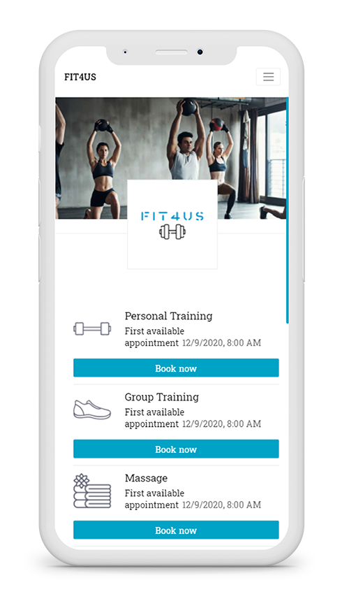 example mockup picture of booked4.us' online booking system in mobile view for fitness companies