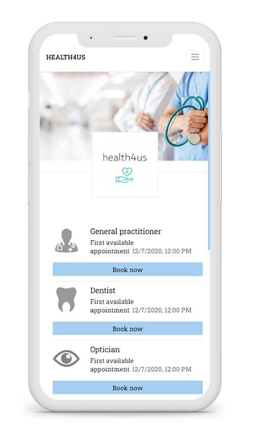 example mockup picture of booked4.us' online booking system in mobile view for healthcare and medical companies