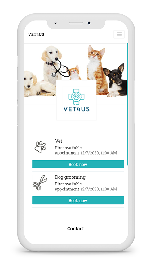example mockup picture of booked4.us' online booking system in mobile view for veterinary companies